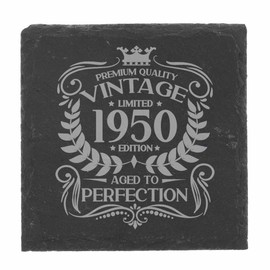 75th Birthday Gift for Men Vintage 1950 Aged to Perfection Engraved Slate Coaster Present for 75 Year Old Etched Natural Slate Placemat (Square Slate)
