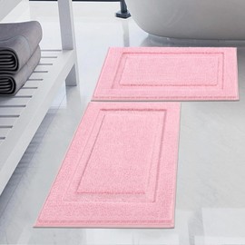SHACOS Super Soft Bathroom Rugs Set of 2 Pieces 20x32 + 16x24 inch Non Slip Bath Rugs Microfiber Washable Absorbent Bath Mats Plush Bathroom Carpet, Pink