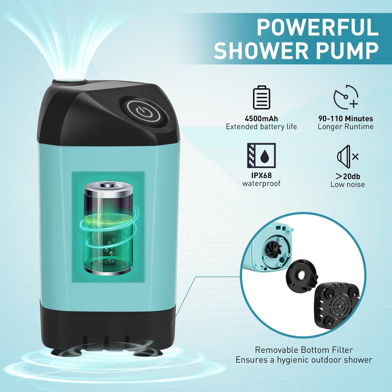 Thallike Portable Hot Shower for Camping, 1000W Immersion Heated, Rechargeable