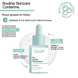 Glam Up Paris – Anti-Unvollkommenheitsserum – Tea Tree – Peeling & reinigt die Haut – Anti-Akne – K-Beauty – 2% Salicylsäure – 30 ml