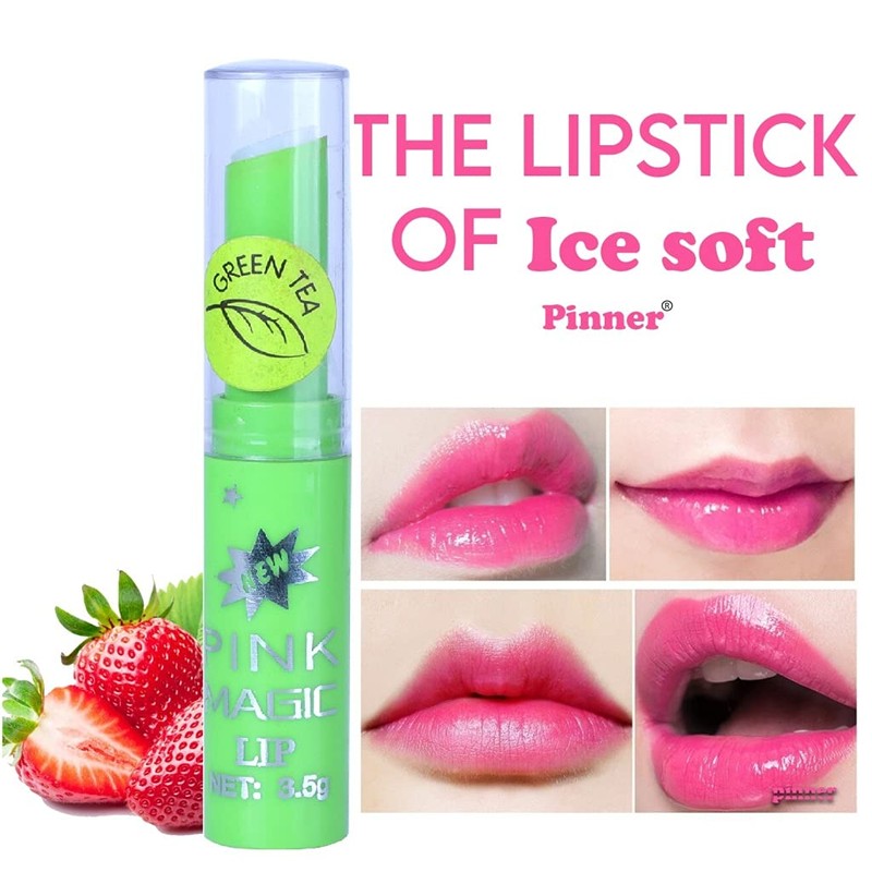 PINNER Fruit Extract Color Changing Green Pink Magic Lipstick Combo