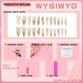 QQPPOLIU Long Press on Nails Stiletto Shape,Irregular Line Pattern Design False Nail,for Birthday/Bride/Holiday/Christmas/Valentine'S Day/Women/Young