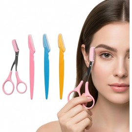 Kit de depilación de cejas,Contiene 3 cuchillos de ceja y 1 tijera de ceja. Afilado pero no fácil de rayar,Para recortar cejas, cejas cortas, comunes para hombres y mujeres (multicolor)