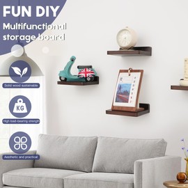 NIUBEST Small Floating Shelf, 5x6 Inch Display Ledges for Wall,Mini Shelves,Rustic Wood Shelf for Bedroom Living Room Bathroom Kitchen (3, Dark Walnut)