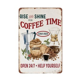 YOYI ART Coffee Signs For Coffee Bar Decor - Rise and Shine for Coffee Time, Rustic Vintage Metal Tin Sign for Coffee Station, Kitchen Wall Decor art Accessories, Gifts for Coffee lover, 8 x 12 inch
