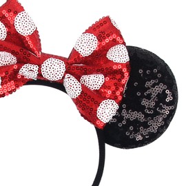zhezesmila - 2 diademas brillantes para orejas de mouse, orejas de mouse, con lazo, accesorios para niñas, mujeres, adultos, niños, fiesta de cumpleaños