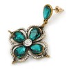 Vintage Inspired Emerald Green/Clear Flower Drop Earrings In Antique Gold