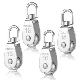 M15 Pulley, Set of 4, Load Capacity 77.1 lbs (35 kg), Rope Pulley, Swivel, Stainless Steel, Rope Pulley, Corrosion Resistant, Durable, Abrasion Resistant