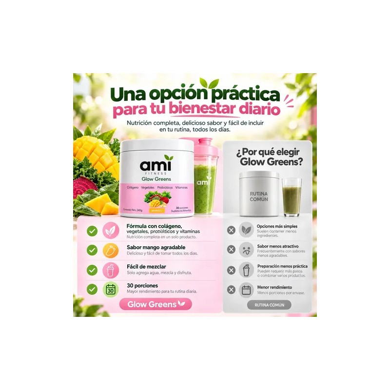 Greens Mango 240g 30 Porciones Colágeno Vegetales Vitaminas