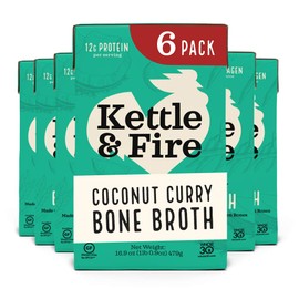 Kettle and Fire Coconut Curry & Lime Chicken Bone Broth, Keto, Paleo, and Whole 30 Approved, Gluten Free, High in Protein and Collagen, 6 Pack