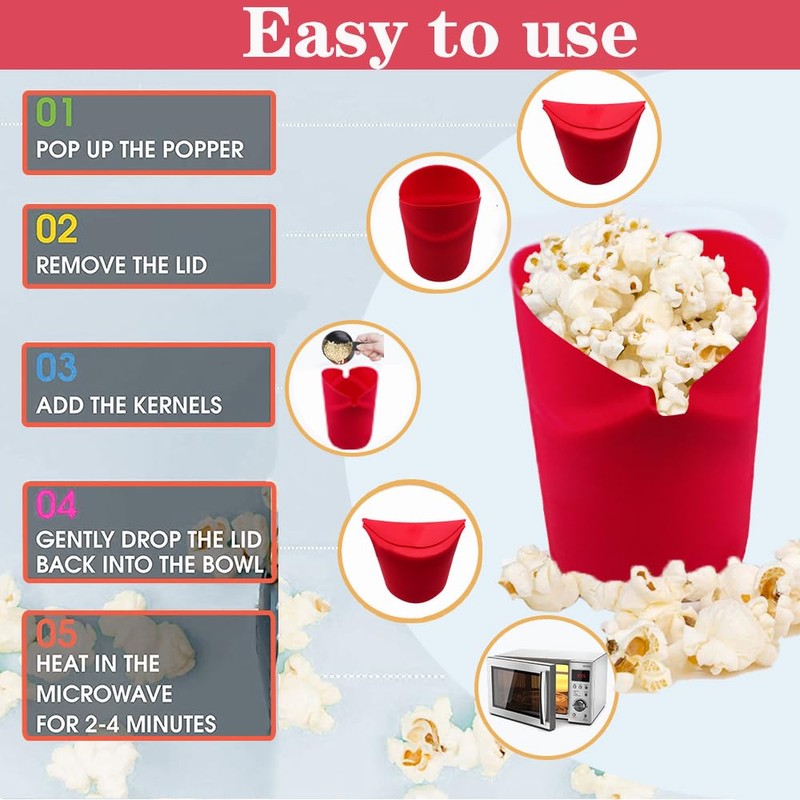 Fglmctsh The Original Microwave Popcorn Popper, Silicone Popcorn Maker Collapsible