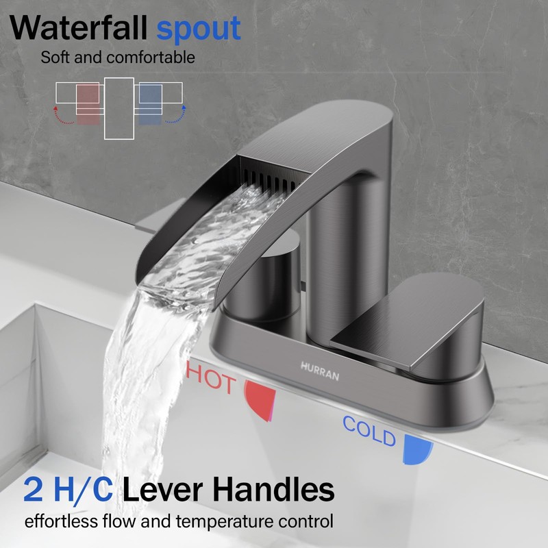 Bathroom Sink Faucet for 3 Hole, Hurran 4 Inch Bathroom