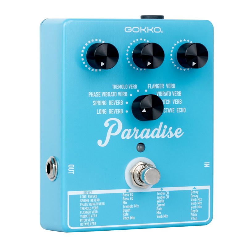 GOKKO Paradise Multi-Reverb Pedal - 8 Reverb Effects with EQ
