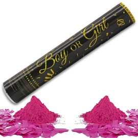 D2D Gender Reveal Confetti Smoke Surprise - 1 Cannon in Pink - Size 30 cm - Boy or Girl - Baby Shower Party - Party Popper