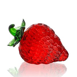 KRISININE Glass Red Strawberry Figurine Crystal Fruit Collectibles Art Glass Fruits Decoration for Home Office Strawberry Kitchen Decor for Women
