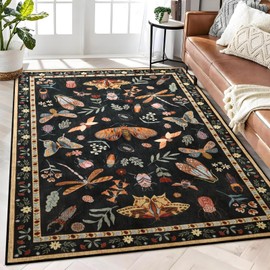 Zedrew Large Area Rug for Living Room, 6x9 Rug Washable Low Pile Soft Rug Bedroom Modern Throw Rug, Big Indoor Floor Carpet for Office Dorm Nursery Dining Home Decor(Black, 6x9)