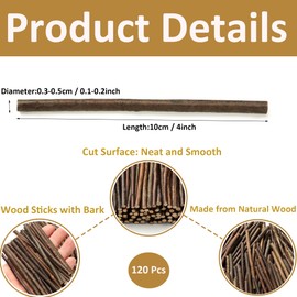 120 Pieces Craft Sticks Wood Sticks DIY Log, Twigs Length 10cm 0.1-0.2 in