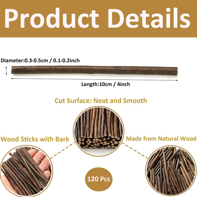 120 Pieces Craft Sticks Wood Sticks DIY Log, Twigs Length