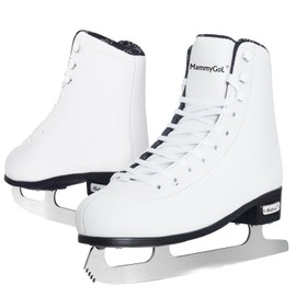 MammyGol Classic Ice Figure Skates for Womens/Misses/Girls Lace up with Stainless Steel Blade Light Support Ice Figure Skates in White Color