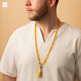 Amberta 8 mm Mala Necklace Prayer Beads Buddhism Chakra Necklace Mala Chain 108 Beads Meditation Chain, Amber, Amber