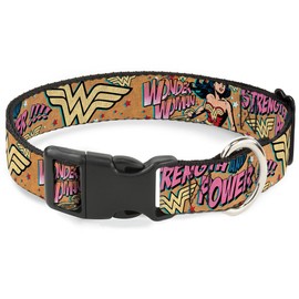 Buckle-Down PC-WWW006-NL Dog Collar Plastic Clip Buckle, Wonder Woman Strength & Power, 1/2" x 9-15"