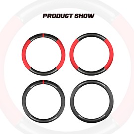 Ergocar Sport Carbon Fiber & PU Leather Car Steering Wheel Cover Non-Slip Car Steering Wheel Protector Universal for Diameter 38cm(15") (Black-Stripe)