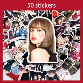 QOCUILC 50 Blackpink Stickers, Blackpink Waterproof for Decorative Set Stickers, K-Pop Trading Cards, for Children, Gift Pack, Laptop, Luggage, Guitar, Skate, Cars, Moto(B)