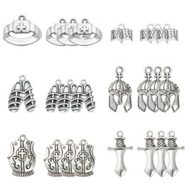 COGCHARGER 70 Pcs 6 Styles Bulk Silver Assorted Armor of God Costume Alloy Sword Bible Theme Charms Pendants for Earrings Necklaces Bracelets Jewelry Making