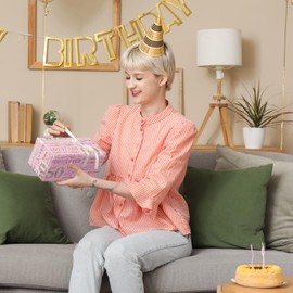 LeZakaa 50th Girls Birthday Wrapping Paper, Sparkling Pink & Gold Design, You Have Been Loved For 50 Years, Bow, Hearts, 50 Years Old, for Girls' Birthday Party Gifts, 17 Inches x 16.4 Feet