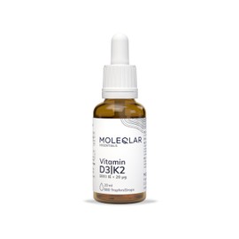 MoleQlar Vitamin D3 K2 Drops - 1000 IU Vitamin D3 + 20 μg All-Trans Vitamin K2 M-K7 per Drop - Highly Bioavailable Thanks to MCT Oil - Vegetarian & No Additives - Vitamin Oil
