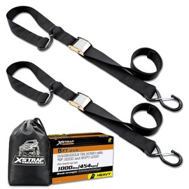 XSTRAP STANDARD Motorcycle Tie Down Straps (2 Pack) 3,000lb Break Strength, 1.5 in X 8FT Heavy-Duty Cambuckle Tie Down Set with S Hook and Soft Loops, Black