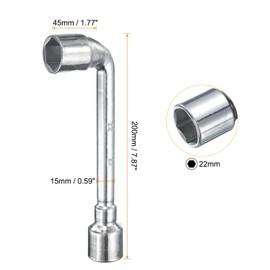 HARFINGTON L Shaped Angled Hex Socket Wrench 22mm 45# Steel Double Ended Metric 6 Point Tubular Socket Spanner for General Repairing, Pipeline, Bicycle Car Maintenance