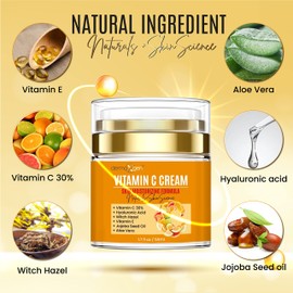 Vitamin C Moisturizing Cream - Organic Glowing Skin Anti-Aging, Rejuvenating, Boosting Collagen Hydrating for Dull, Dry & Sensitive & Oily Skin - 1.7 FL OZ.