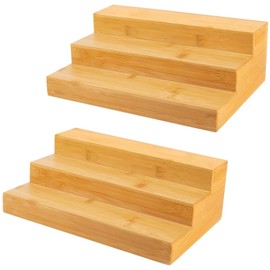 FoverOne 2 Pack Bamboo Spice Rack Organizer for Kitchen Counter, 3 Tier Spice Shelf Holder for Cabinet (Jars Not Included)