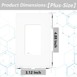 Decora Screwless Wall Plate,1-Gang Cover for Decorator Receptacle Outlet & Switch,Plus-Size,UL Listed,2 Pack(Glossy-White)