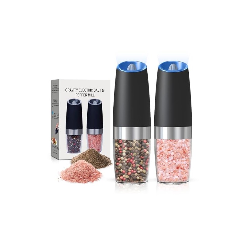 Automatic Gravity Salt and Pepper Grinder Set with LED Light