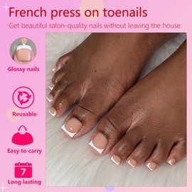 AddFavor Press on Toenails, 240pcs French Tip Toe Nail Press ons Short Square Fake Toe Nails 15 Sizes Pink Acrylic Toe Nail Tips for Women
