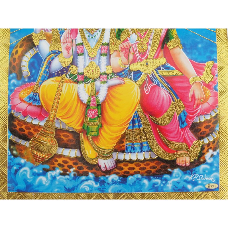 Gold Foil Embossed Hindu God Lord Vishnu Goddess Lakshmi Shrine