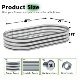 DIIYIV 4x2x1FT Galvanized Raised Garden Bed Kit,Vegetable Boxes-Oval Metal Flower Box,Large Planter Raised Beds Outdoor Garden for Planting,Fruit,Herb-Sliver