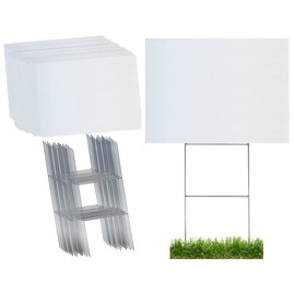 Durable Blank Corrugated White Yard Sign Kit Includes 50 Large 18x24 Signs and Strong 10x24 Galvanized Steel Double H Yard Stakes - Pack of 50 18x24 Signs with Yard Stakes