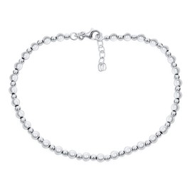 Simple Alternating Polished .925 Sterling Silver Small 3 & 2MM Ball Beads Anklet Strand Ankle Bracelet For Women Teens 9-10 Inch Adjustable