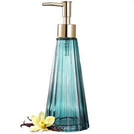 Vintage Elegant Glass soap Dispenser, Liquid soap/sanitizer/Shampoo Bottle with Pomp, Rustic Farmhouse Decor Hand Soap Dispenser Bathroom Accessories (Ocean Teal)