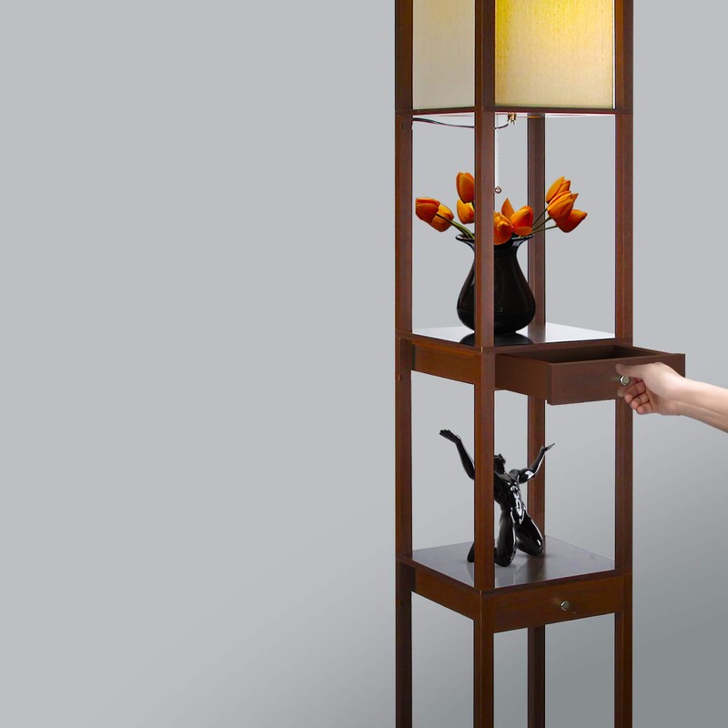 Brightech Maxwell Drawer Edition - Modern Shelf Floor Lamp with