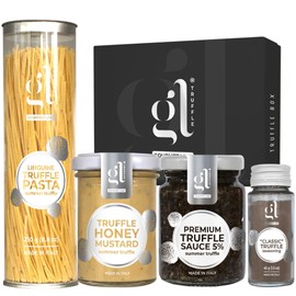 Gourmet Truffle Gift Box Set, DELUXE'', Included Linguine Truffle Pasta 250 gr, CLASSIC'' Truffle Seasoning 45 gr, Truffle Honey Mustard 100 gr, Premium Truffle Sauce 5% 90 gr