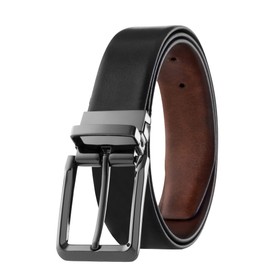 Prospero Comfort - Reversible Belts for Men, Italian Top-Grain Leather Belt for Men, 2-Toned Men’s Belts, Men’s Belt for Casual Wear, 35mm Dress Belt, Marble Chrome Buckle Black Belt Men’s Size 40