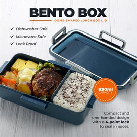 Bento Lunch Box Microwave & Dishwasher Safe with Dome Lid Leak-Proof Compact Design for Easy Storage 830ml Made in Japan (Midnight Blue)