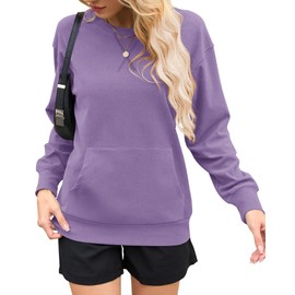 AUSELILY Womens Long Sleeve Sweatshirt Casual Crewneck Plain Pullover Tops with Pockets Purple Large