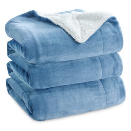 Bedsure Sherpa Fleece Blankets Queen Size for Bed - Thick and Warm, Soft Fuzzy Plush Queen Blanket for Winter, Washed Blue, 90x90 Inches