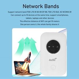 Portable WiFi Hotspot, 4G LTE Mobile WiFi Hotspot 300 Mbps 3650 mAh Pocket WiFi Router 10 Users Share WiFi Hotspot Device with Micro SIM Card Slot