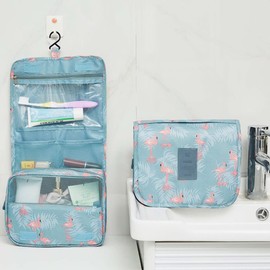 Travel Toiletry Bag, Hanging Toiletries Wash Bag Makeup Cosmetic Organizer Bags for Women Girls Kids Waterproof Foldable (Flamingo)